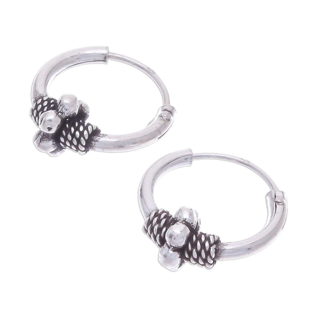 Sterling Silver Hoop Earrings Crafted in Thailand (Set of 3) - Thai Patterns