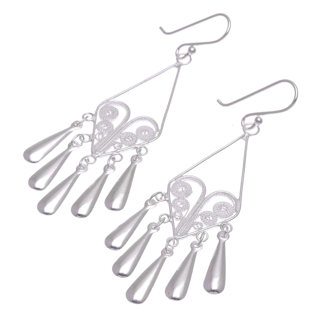 Handmade Sterling Silver Filigree Chandelier Earrings - Diamond Fountains