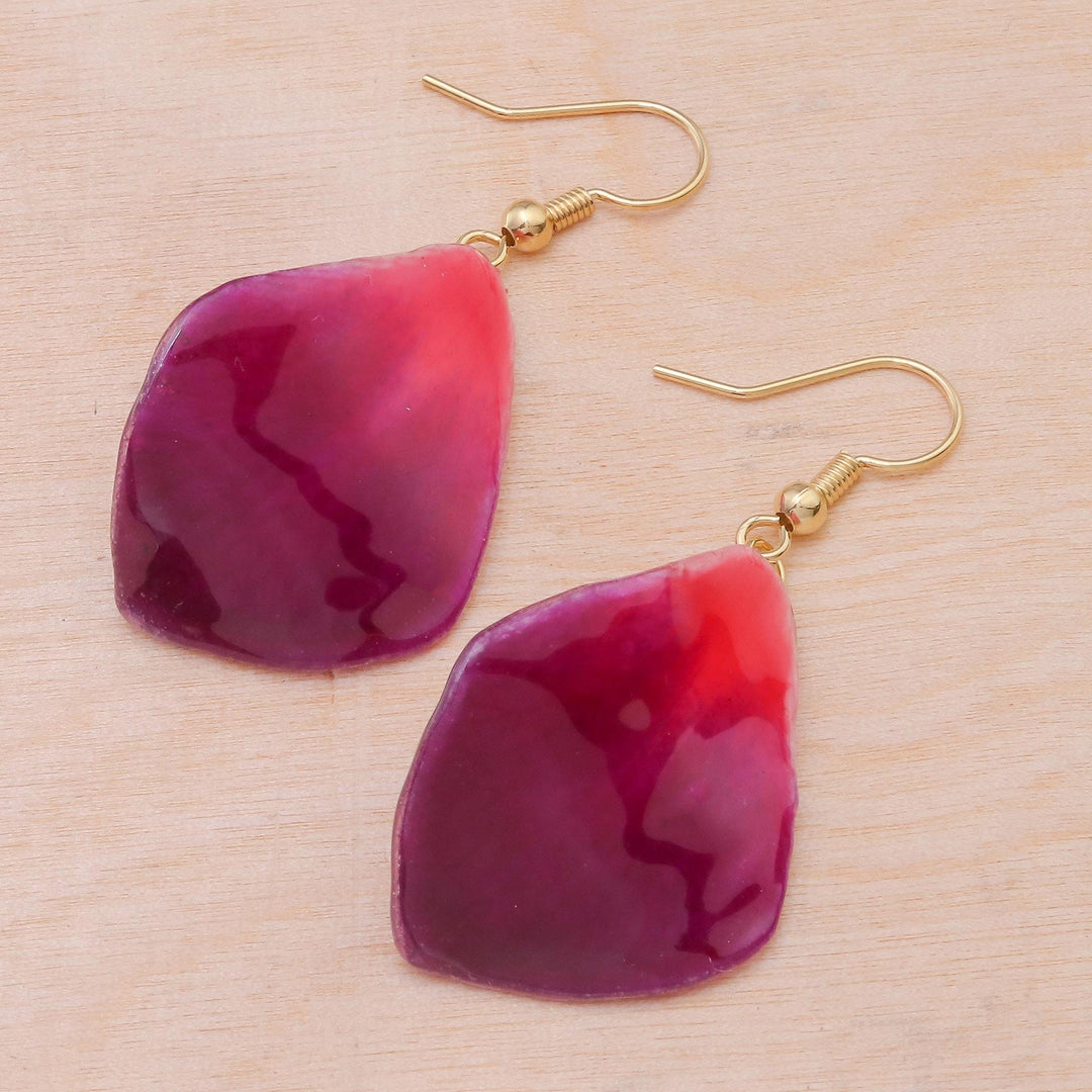 Natural Orchid Flower Dangle Earrings in Magenta - Petal Rain