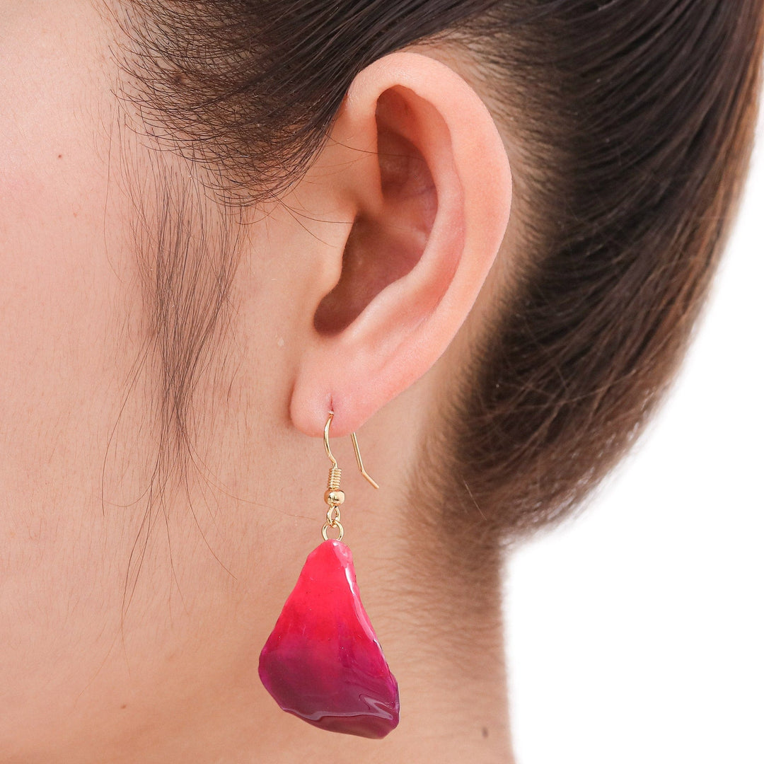 Natural Orchid Flower Dangle Earrings in Magenta - Petal Rain