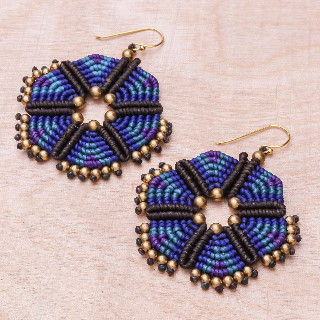 Round Hand-Knotted Dangle Earrings in Blue from Thailand - Fantastic Delight in Blue