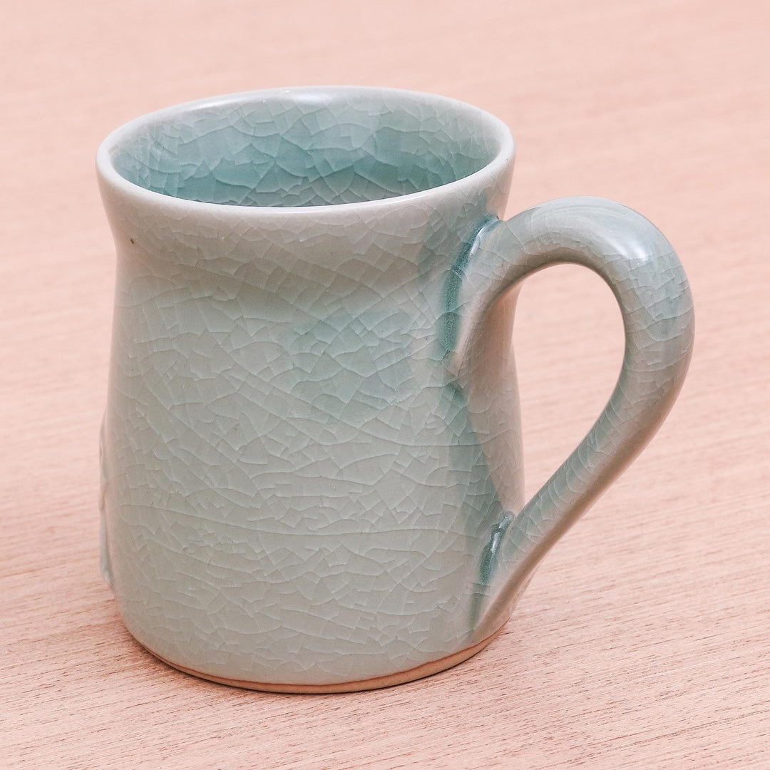 Elephant Motif Celadon Ceramic Mug from Thailand - Elephant Play