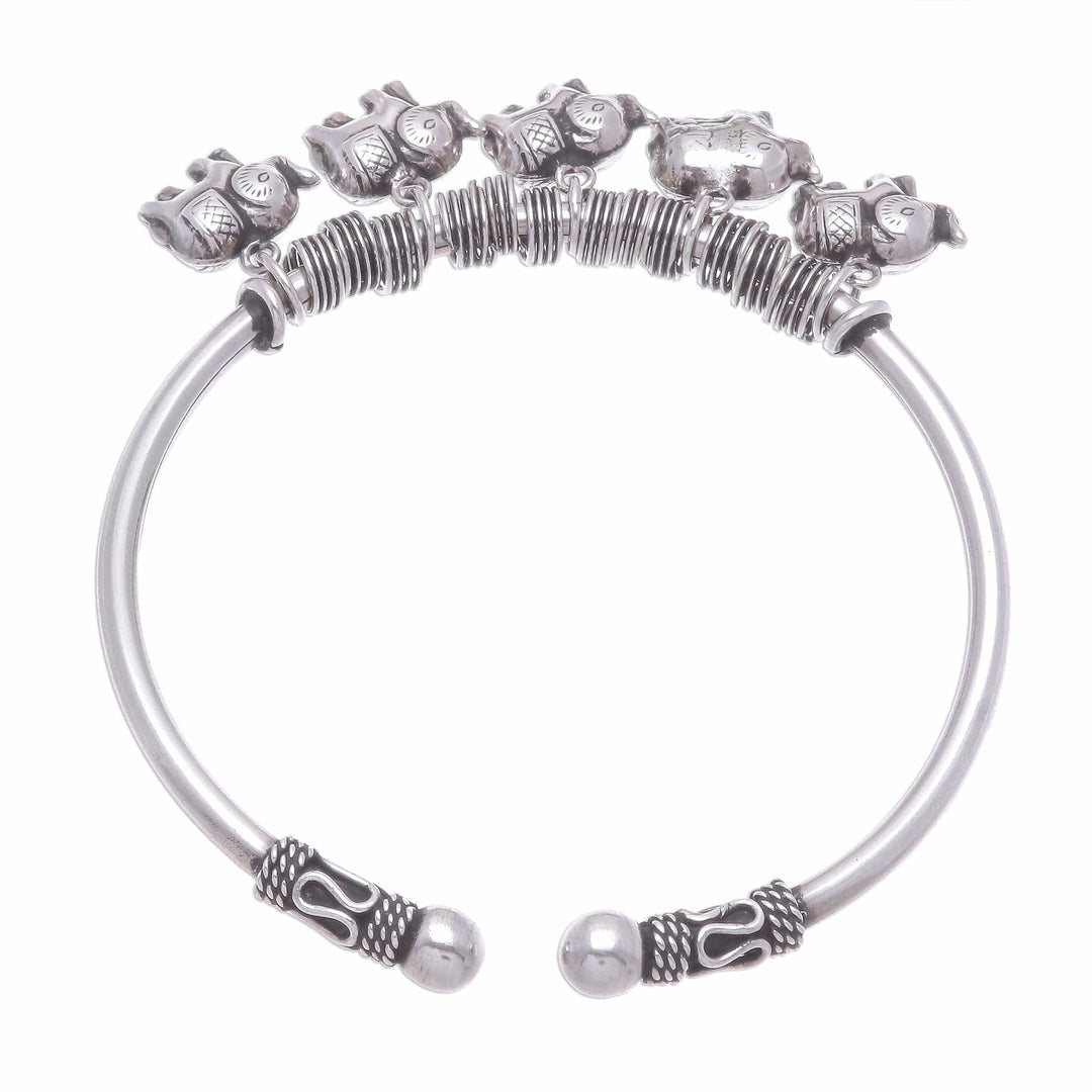 Elephant Charm Cuff Crafted in Sterling Silver - Parade of Pachyderms