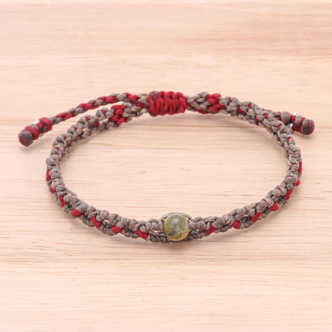 Women's Adjustable Unakite and Macrame Bracelet - Bohemian Chic