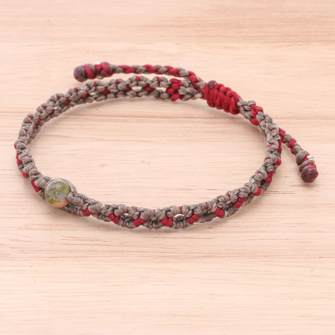Women's Adjustable Unakite and Macrame Bracelet - Bohemian Chic