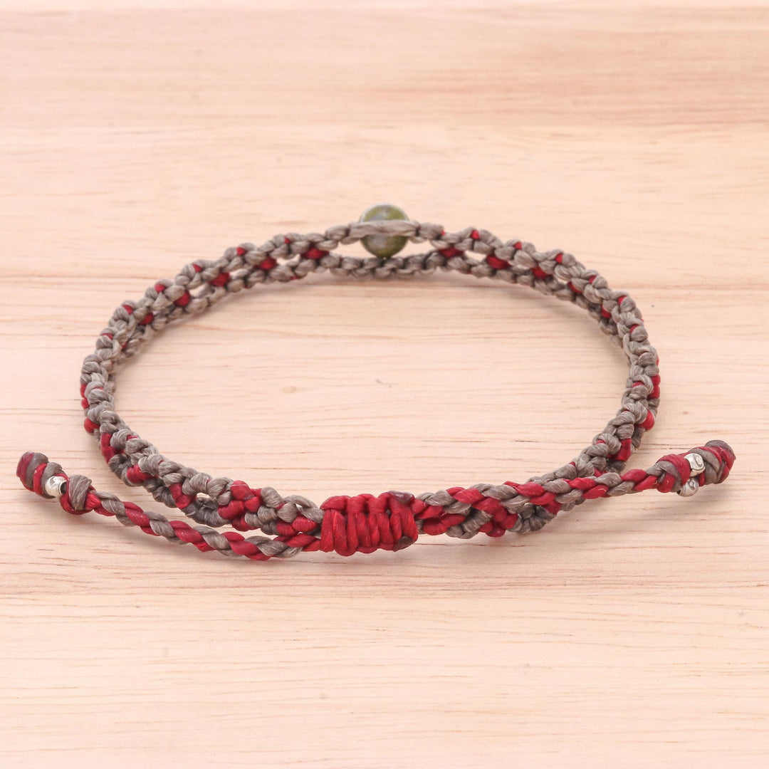 Women's Adjustable Unakite and Macrame Bracelet - Bohemian Chic