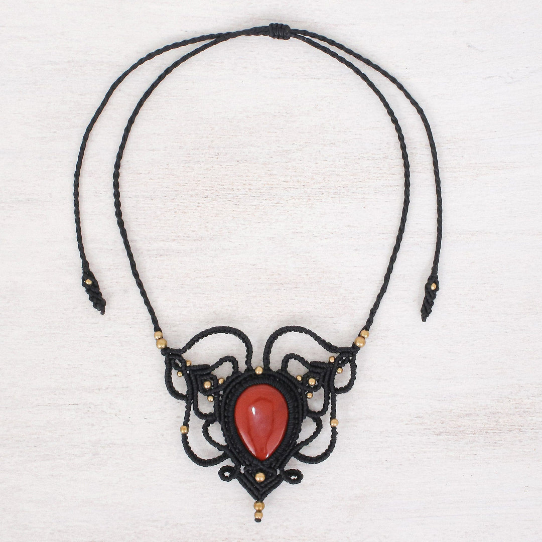 Adjustable Red Jasper and Macrame Necklace - Bohemian Elegance
