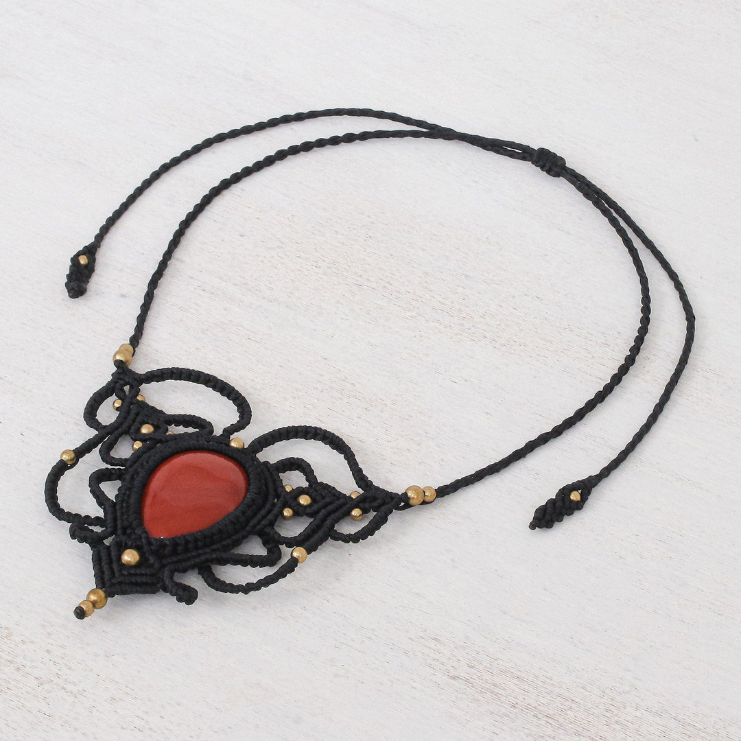 Adjustable Red Jasper and Macrame Necklace - Bohemian Elegance