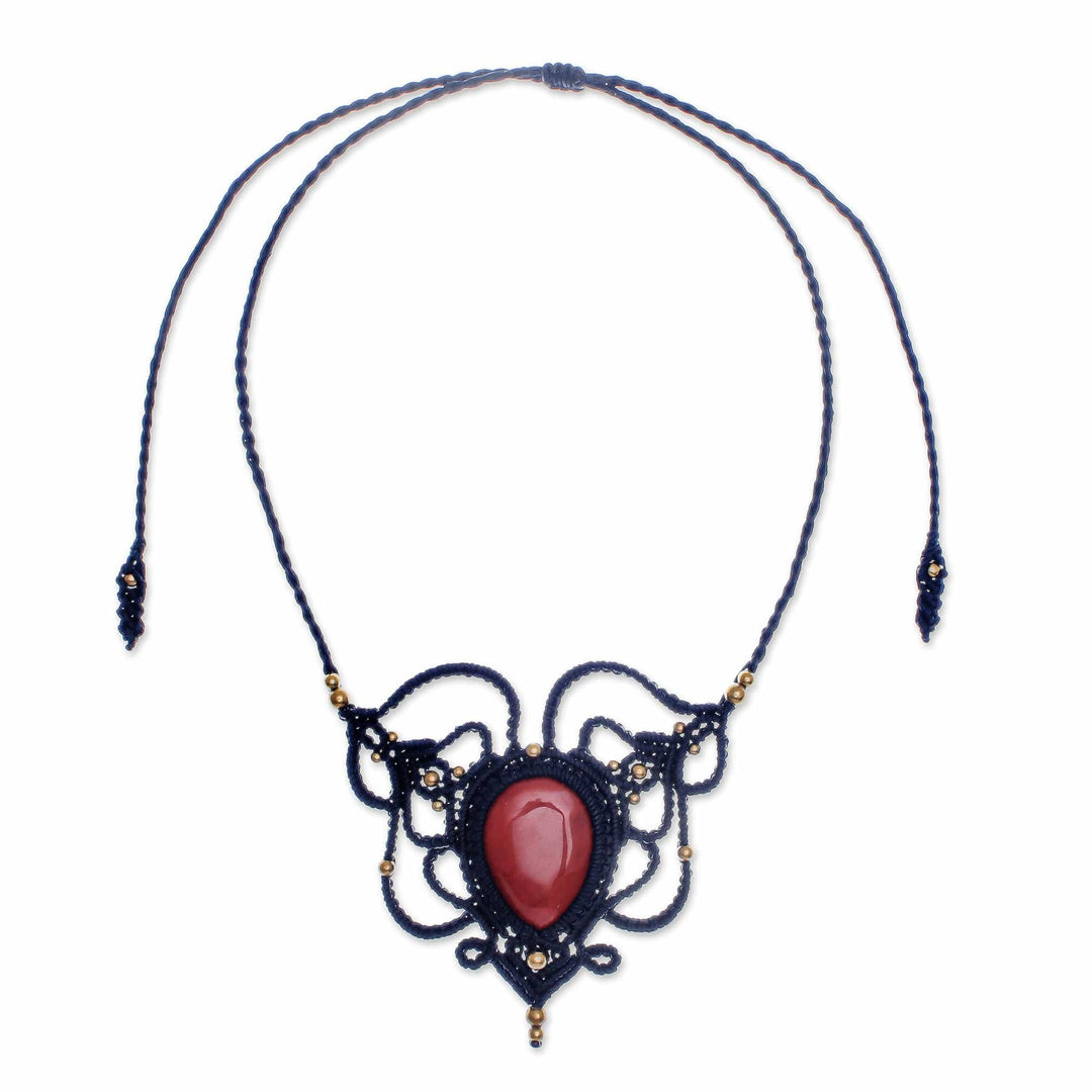 Adjustable Red Jasper and Macrame Necklace - Bohemian Elegance
