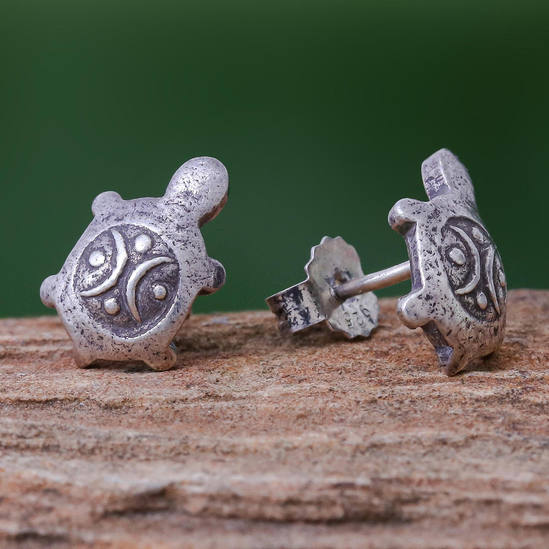 Cute 950 Silver Turtle Stud Earrings - Thai Turtles