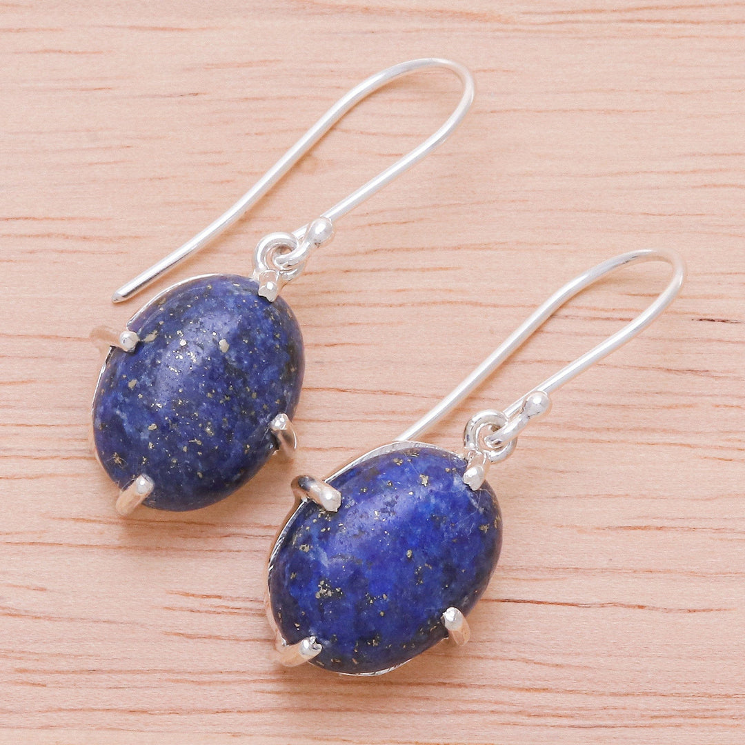 Lapis Lazuli Cabochon Sterling Silver Dangle Earrings - Early Evening