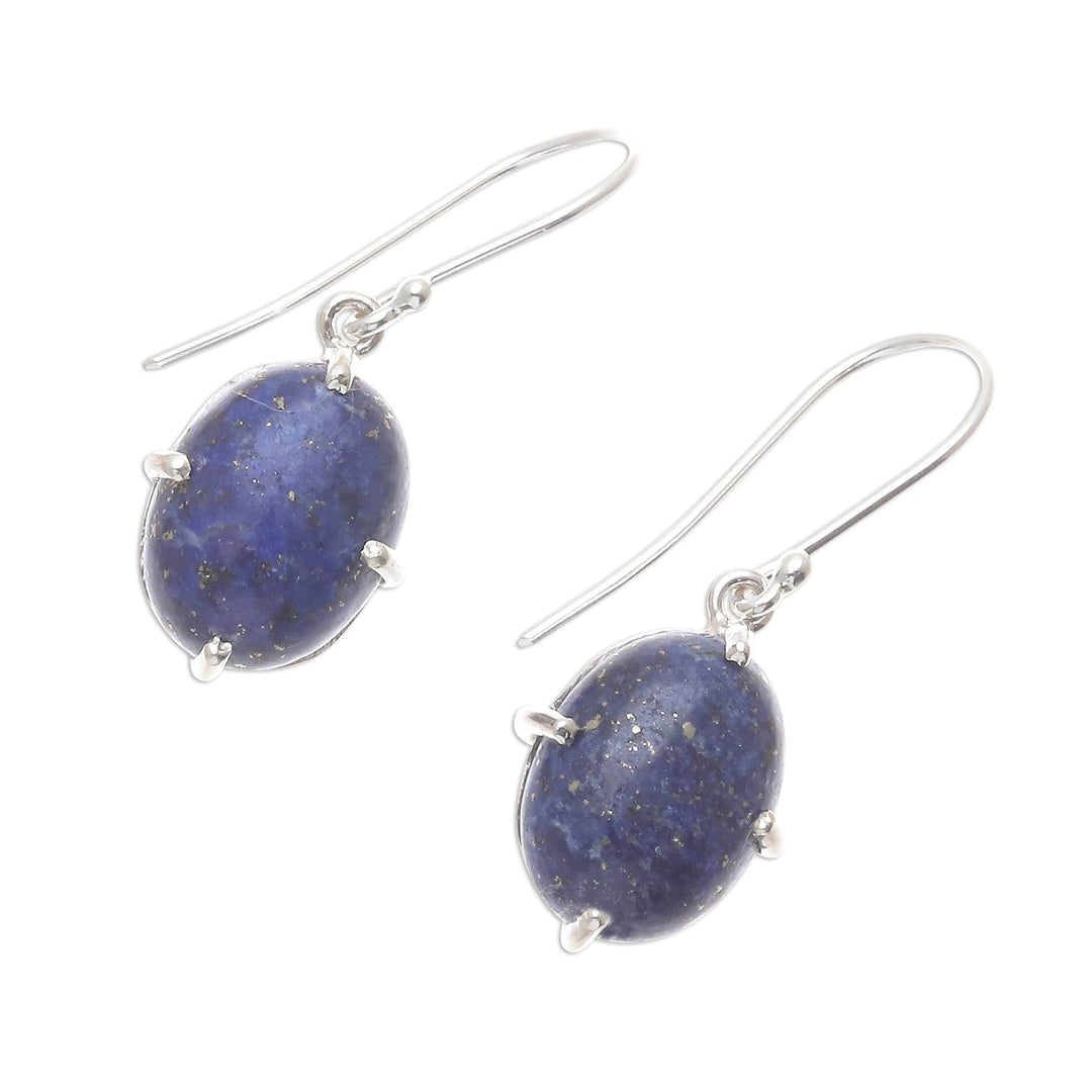Lapis Lazuli Cabochon Sterling Silver Dangle Earrings - Early Evening