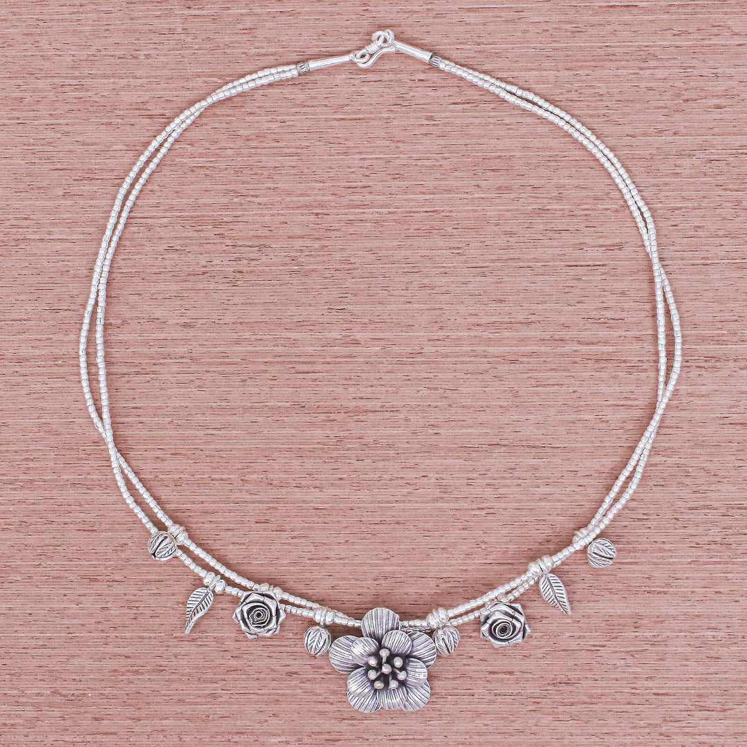 Silver Flower Two Strand Charm Necklace - Seeds of Love