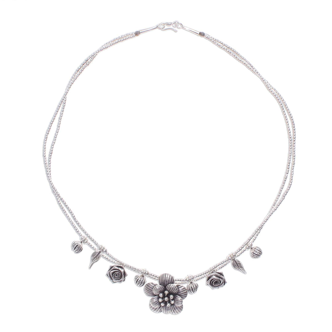 Silver Flower Two Strand Charm Necklace - Seeds of Love
