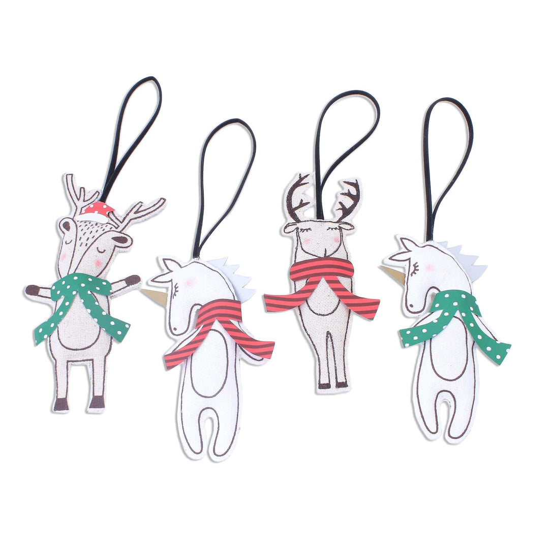 Unicorn and Deer Cotton Ornaments - Set of 4 - Unicorns and Deer
