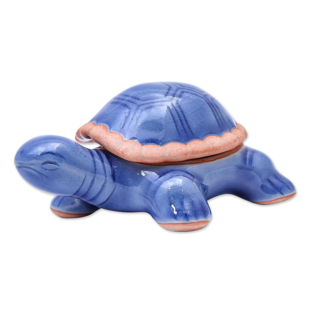 Handmade Celadon Ceramic Turtle Decorative Box - Blue Turtle