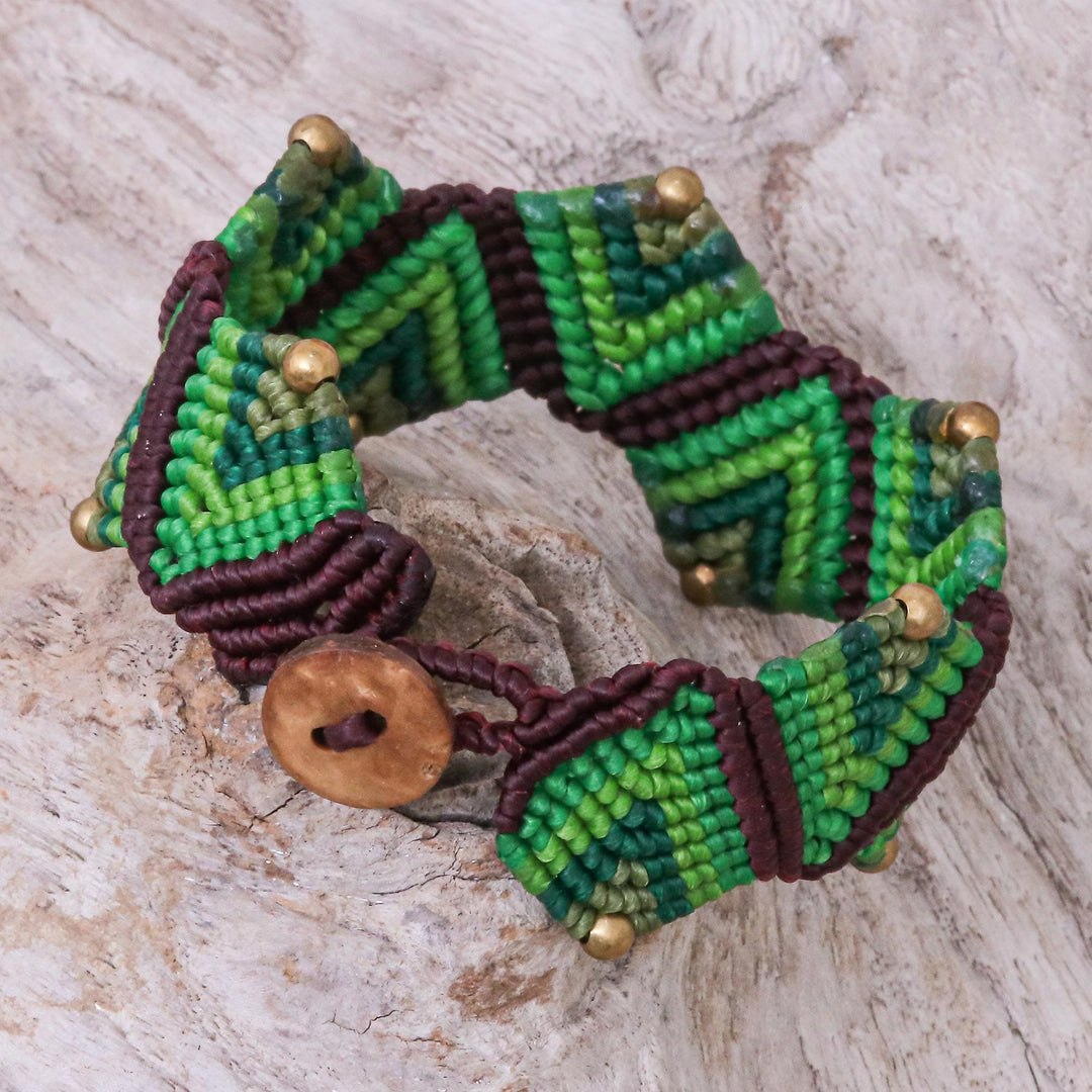 Green Macrame Waxed Cord Wristband Bracelet - Forest Fun in Green