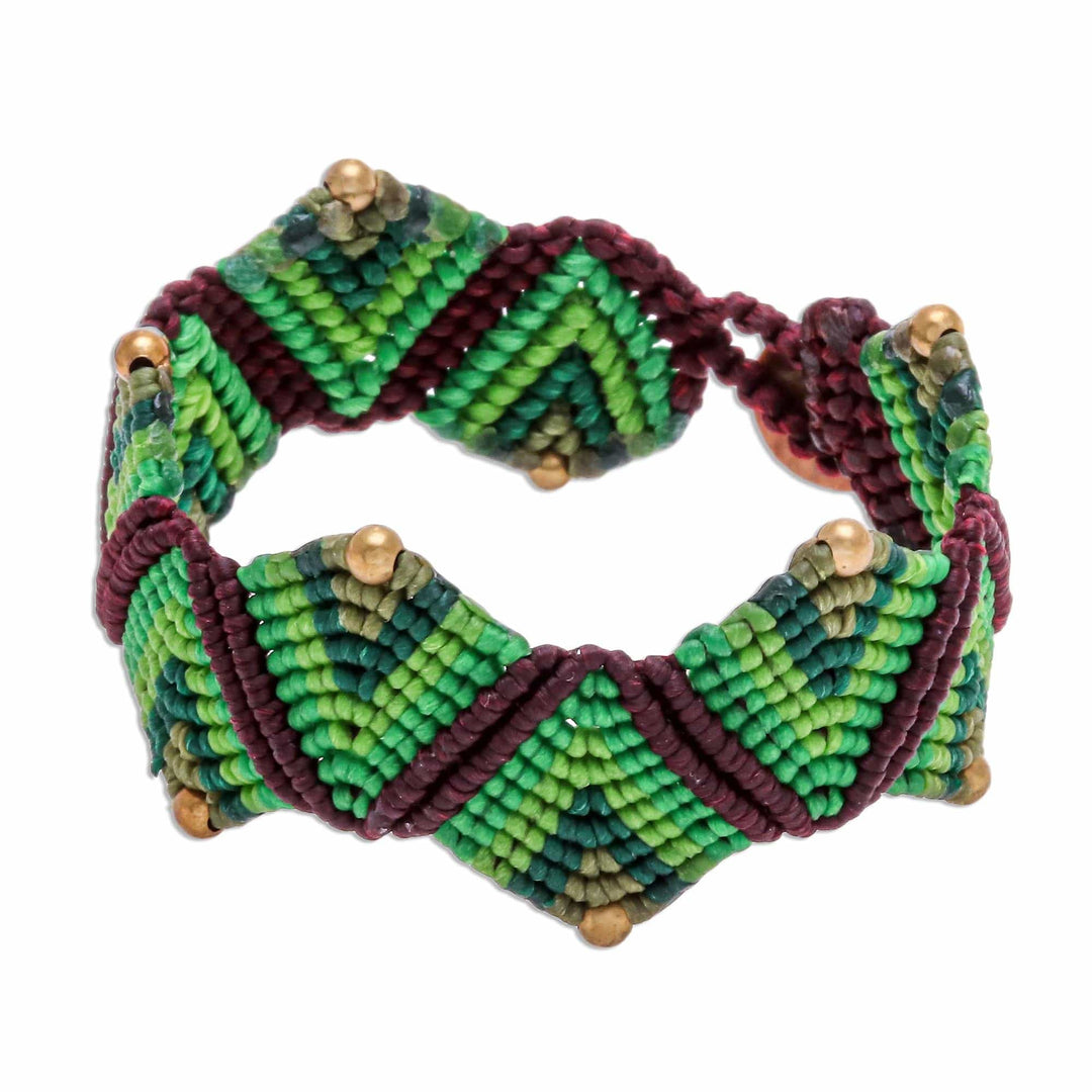 Green Macrame Waxed Cord Wristband Bracelet - Forest Fun in Green