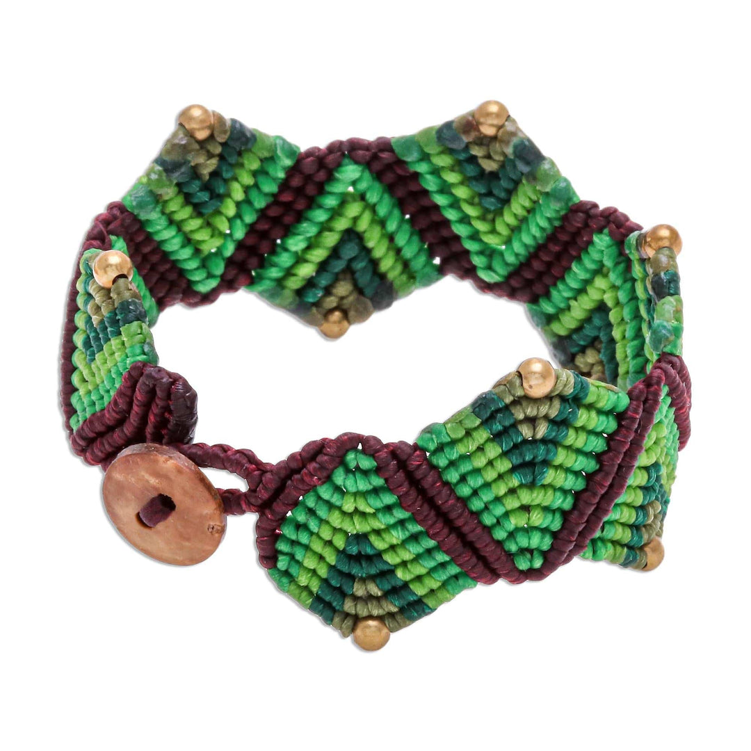 Green Macrame Waxed Cord Wristband Bracelet - Forest Fun in Green