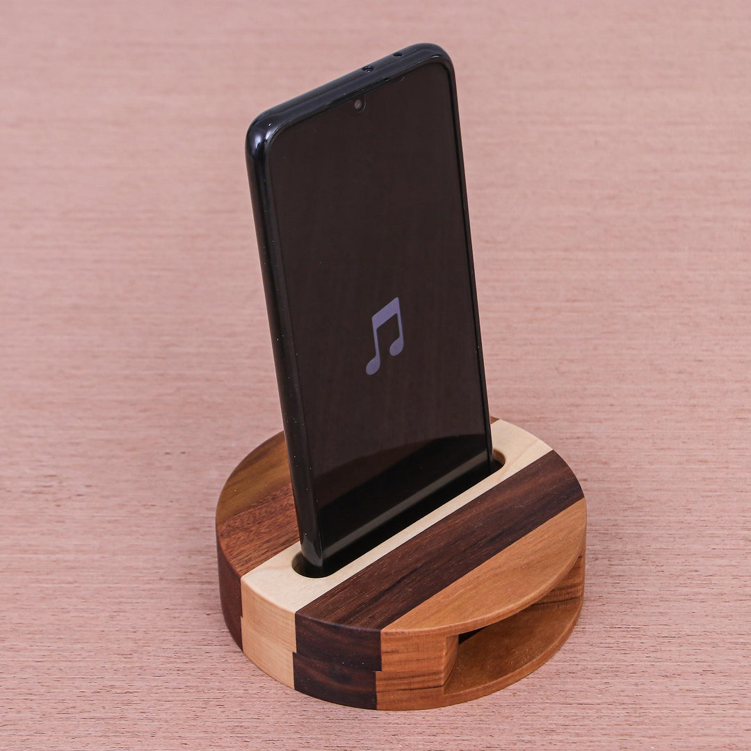 Hand Crafted Round Teak Wood Smartphone Speaker - Lively Sound