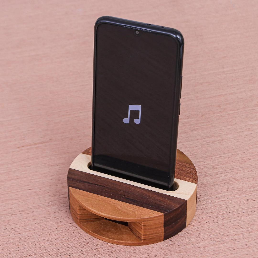Hand Crafted Round Teak Wood Smartphone Speaker - Lively Sound