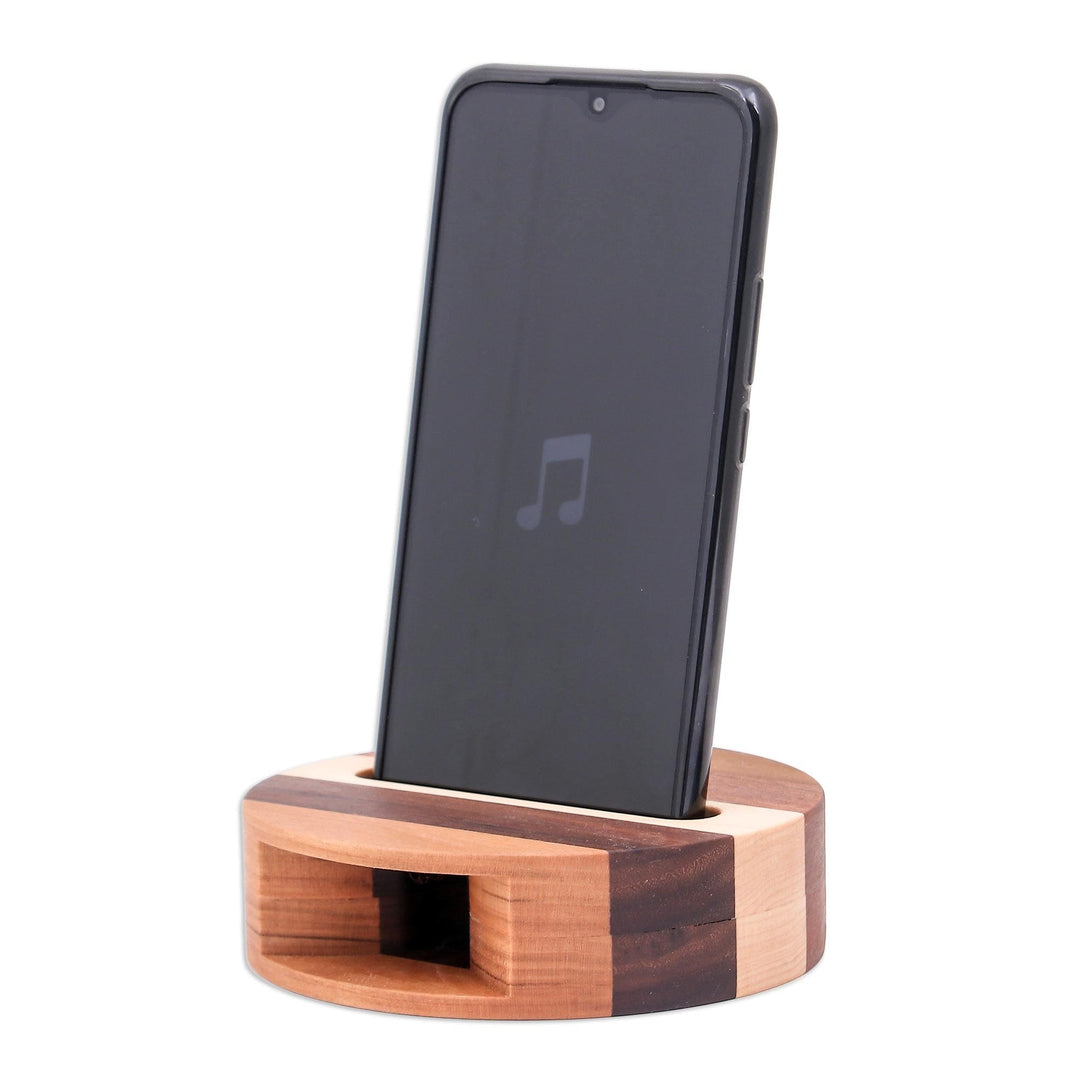 Hand Crafted Round Teak Wood Smartphone Speaker - Lively Sound