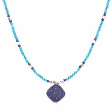 Lapis Lazuli and Blue Howlite Beaded Pendant Necklace - Nature Moon