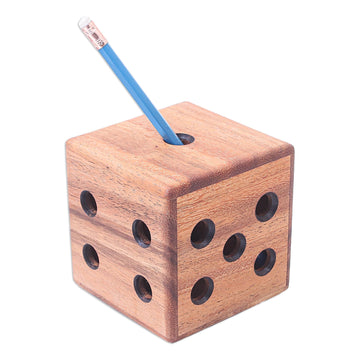 Hand Carved Raintree Wood Pen Holder - Creative Die