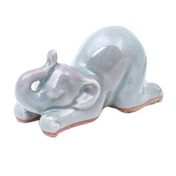 Ceramic Elephant Yoga Figurine - Elephant Puppy Pose