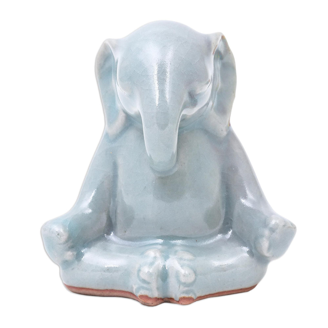 Artisan Made Ceramic Elephant Yoga-Themed Figurine - Elephant Yoga