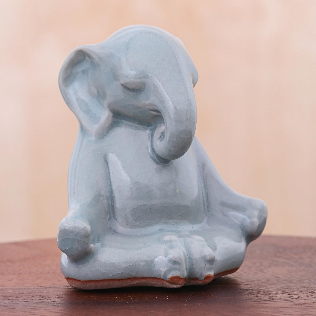 Artisan Made Ceramic Elephant Yoga-Themed Figurine - Elephant Yoga