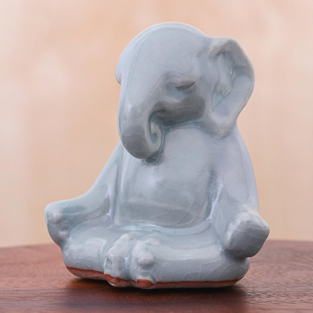 Artisan Made Ceramic Elephant Yoga-Themed Figurine - Elephant Yoga