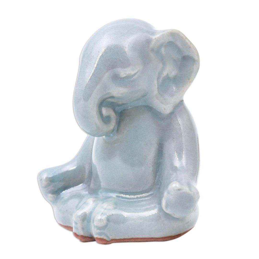 Artisan Made Ceramic Elephant Yoga-Themed Figurine - Elephant Yoga