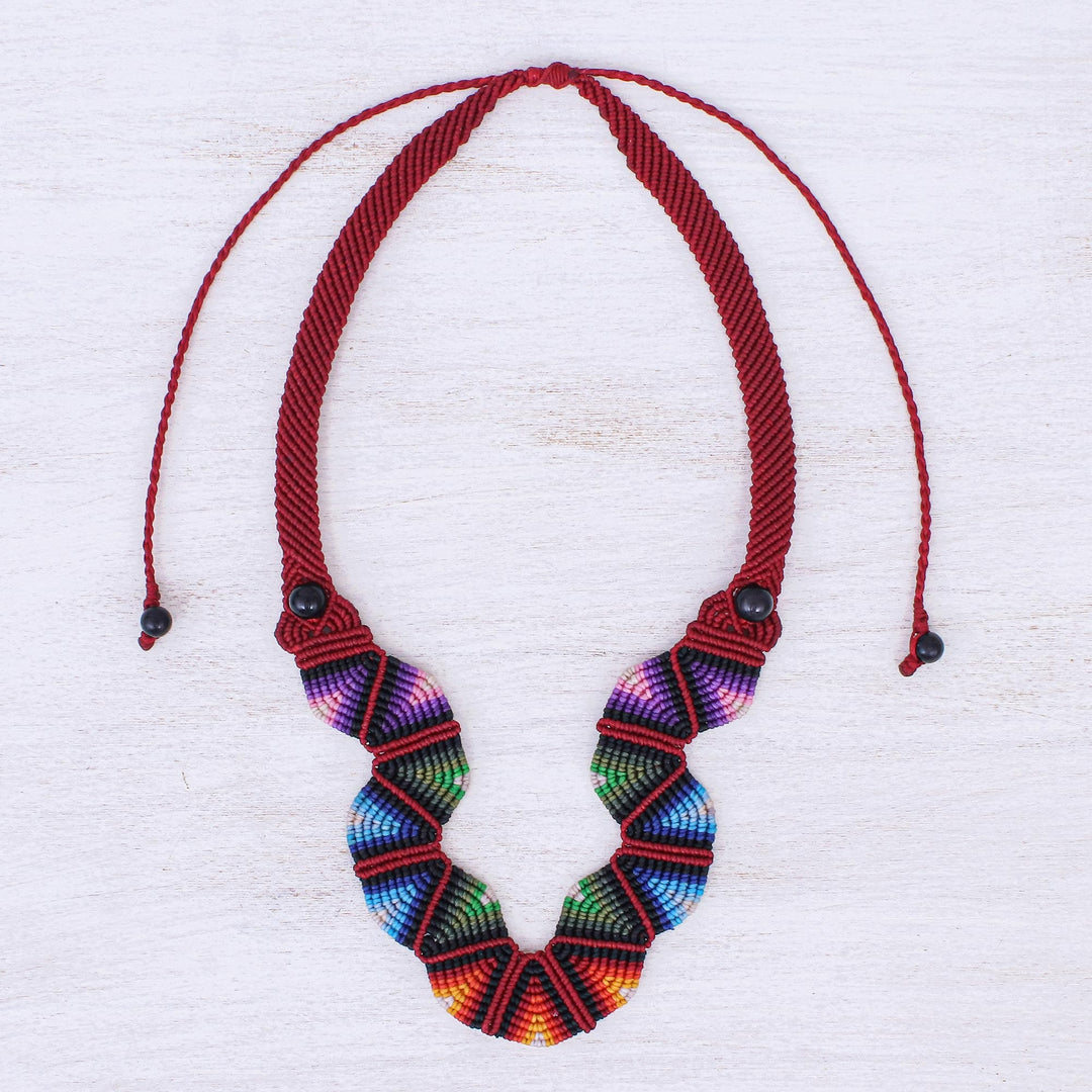 Thai Hand Crafted Macrame Onyx Beaded Necklace - Boho Morning in Scarlet