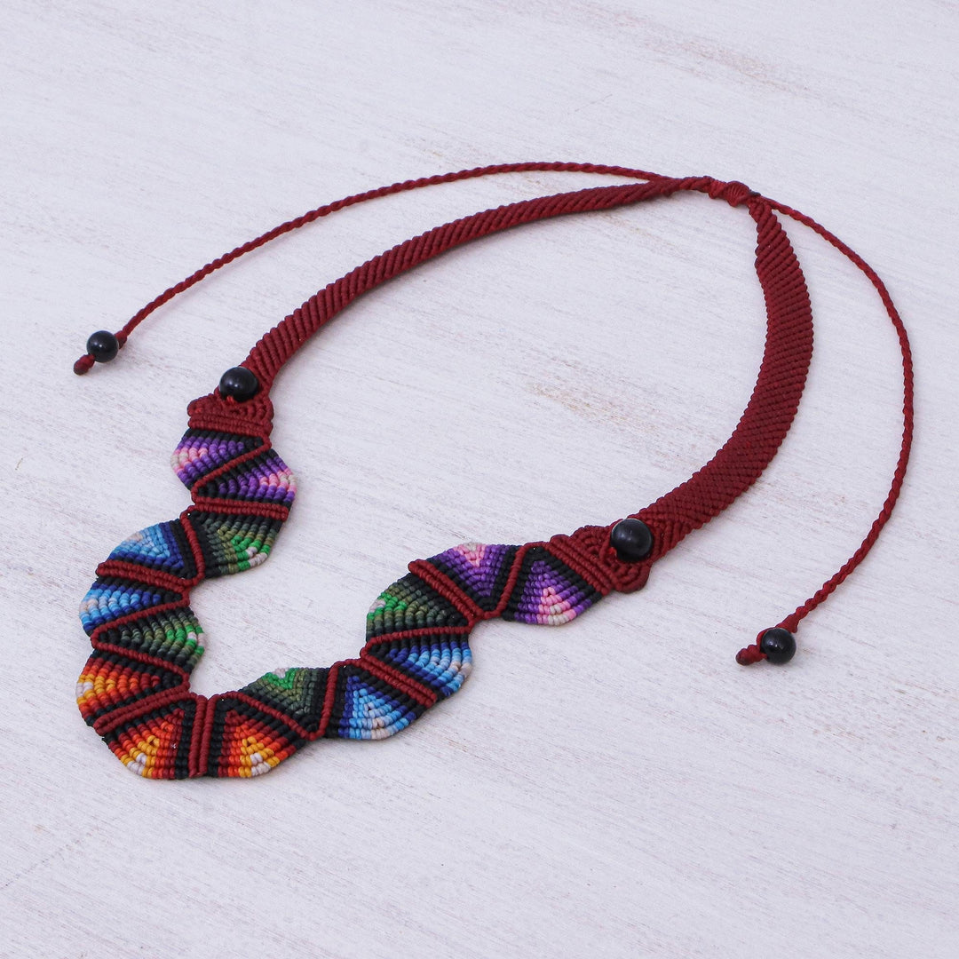 Thai Hand Crafted Macrame Onyx Beaded Necklace - Boho Morning in Scarlet