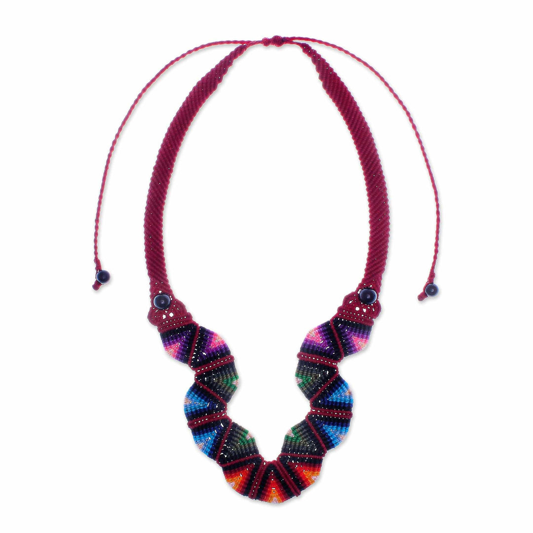 Thai Hand Crafted Macrame Onyx Beaded Necklace - Boho Morning in Scarlet