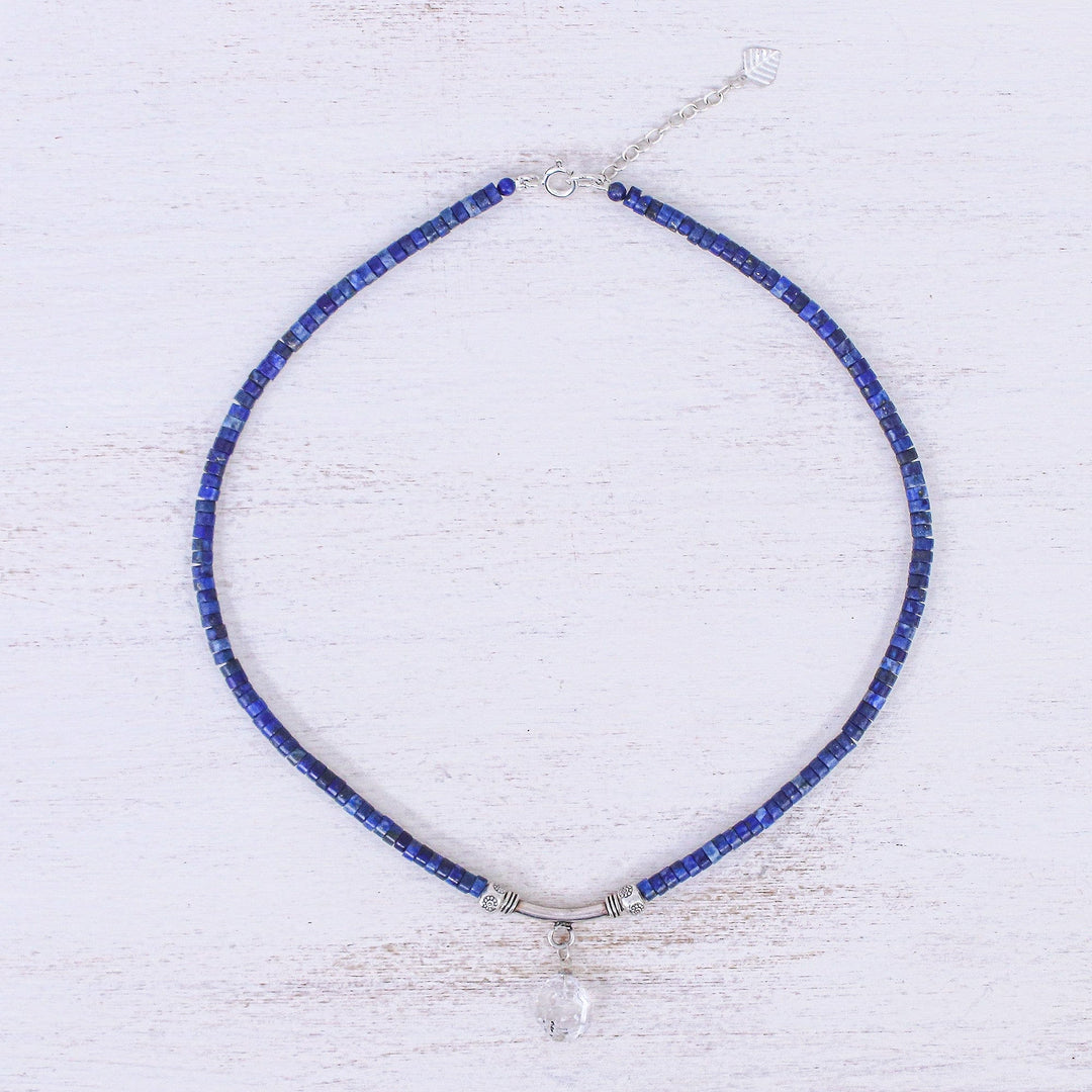 Handmade Clear Quartz and Lapis Lazuli Pendant Necklace - Wild Moon