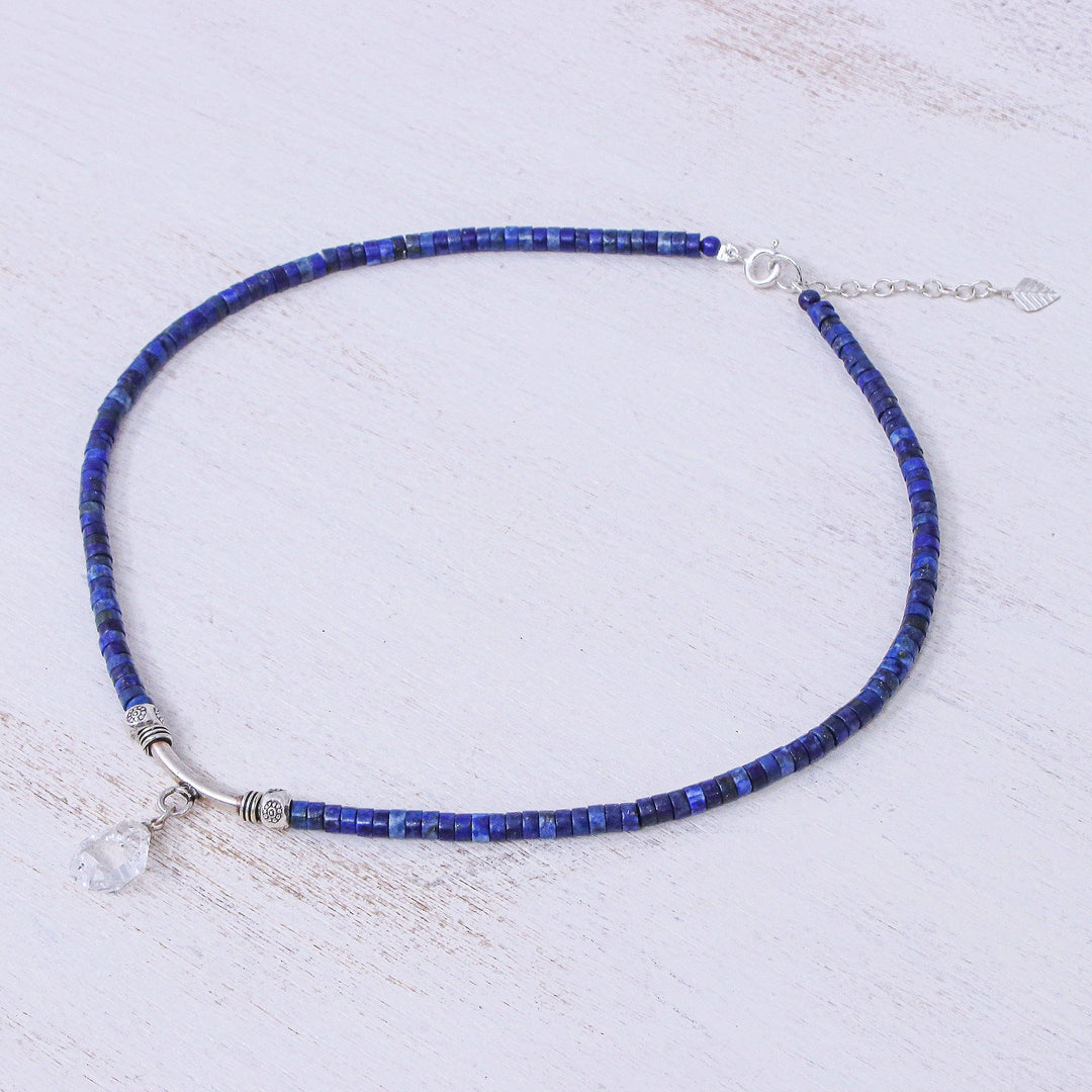 Handmade Clear Quartz and Lapis Lazuli Pendant Necklace - Wild Moon