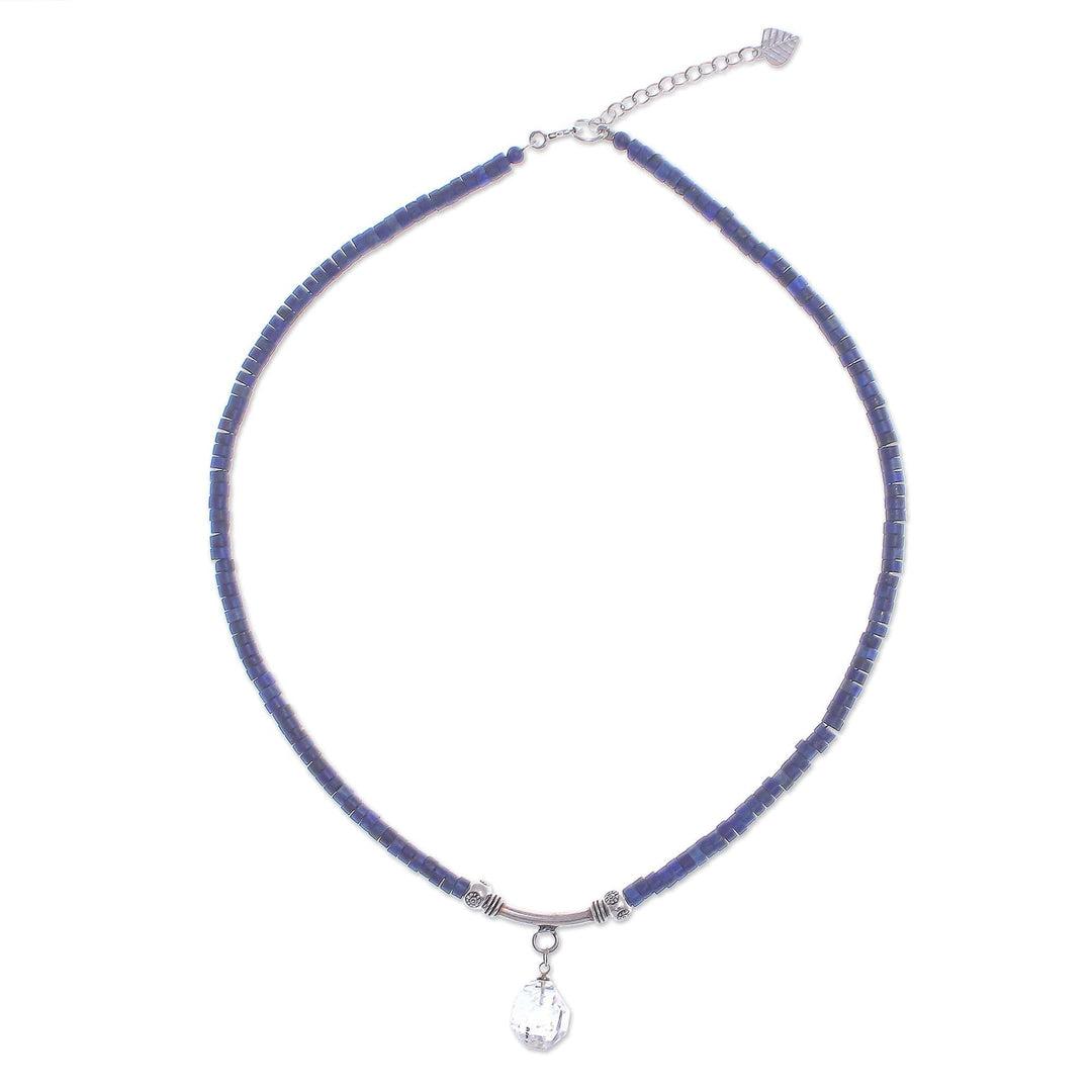 Handmade Clear Quartz and Lapis Lazuli Pendant Necklace - Wild Moon