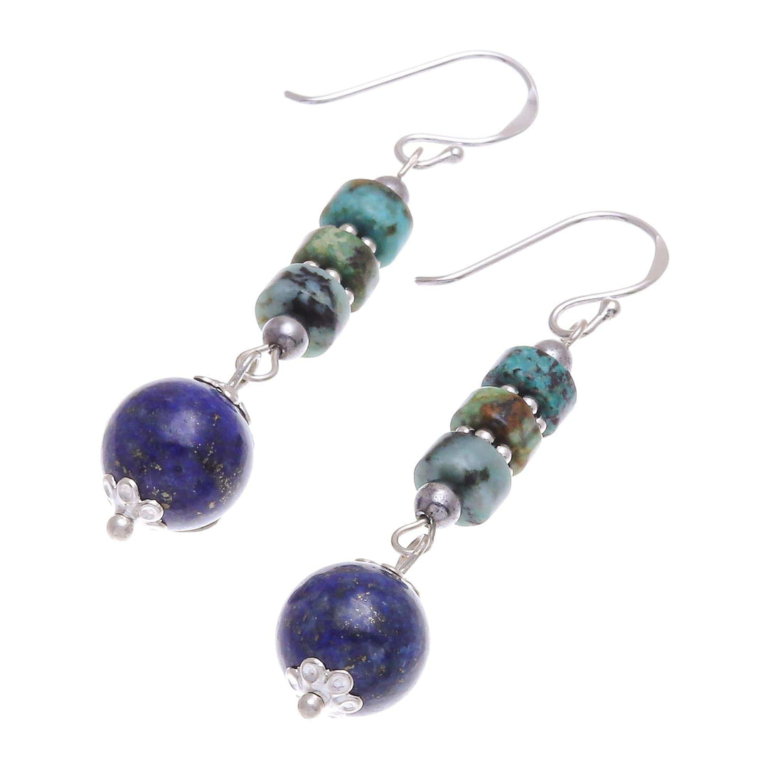 Handmade Lapis Lazuli and Hematite Dangle Earrings - Earth Orbit