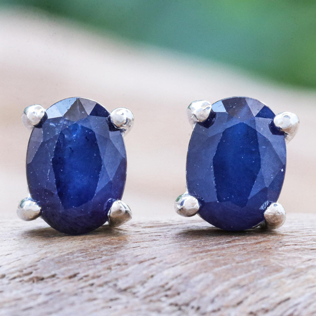 Sapphire and Sterling Silver Stud Earrings