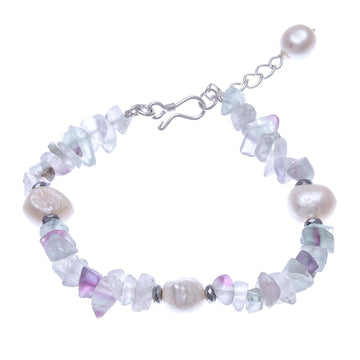 Cultured Freshwater Pearl and Fluorite Beaded Bracelet - Mellow Night
