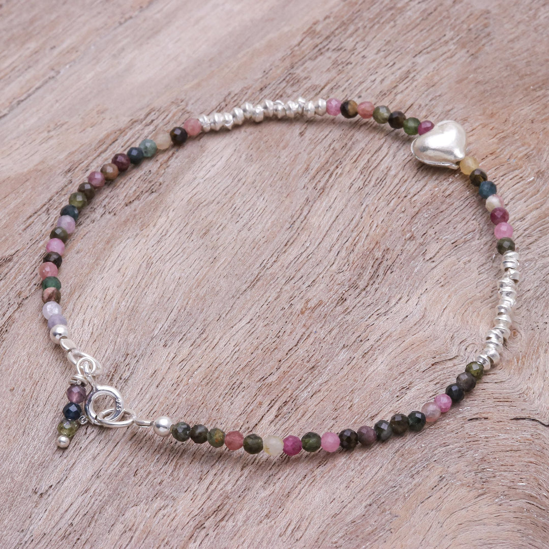 Tourmaline and Silver Beaded Heart Bracelet - Love Language Green