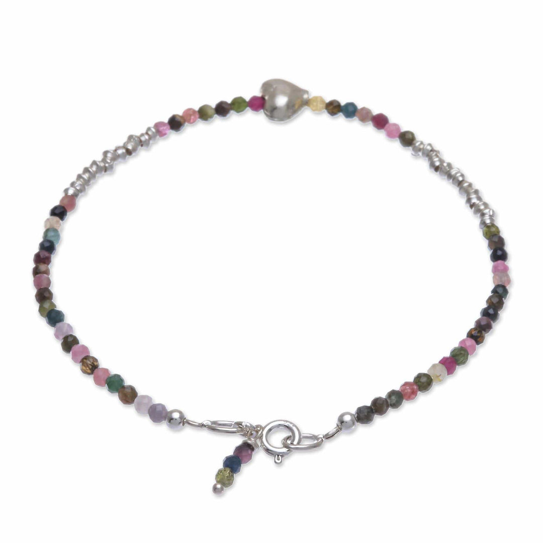 Tourmaline and Silver Beaded Heart Bracelet - Love Language Green