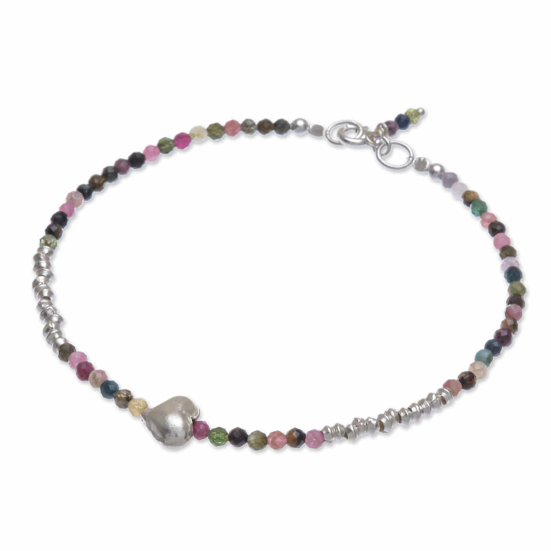 Tourmaline and Silver Beaded Heart Bracelet - Love Language Green
