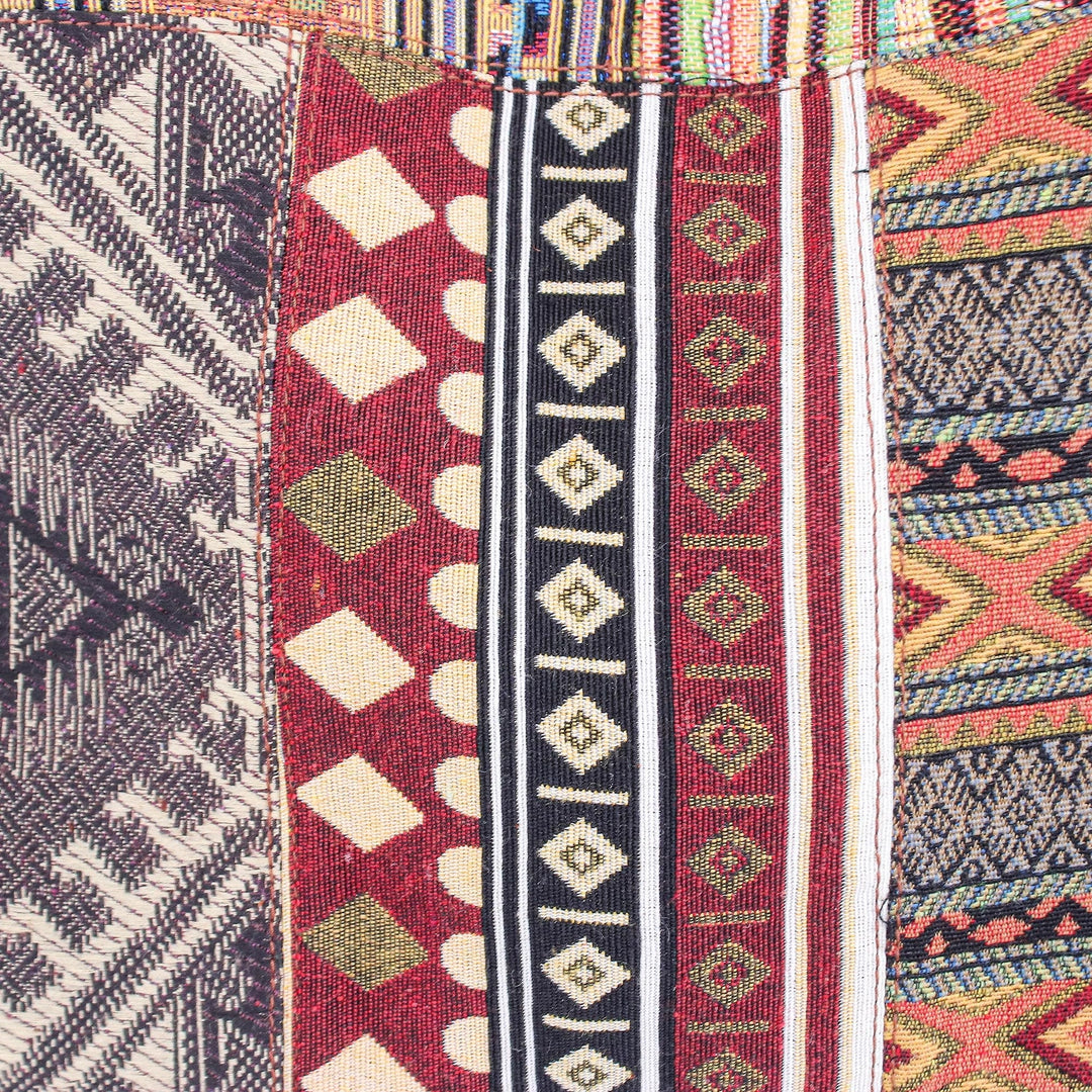 Leather Accented Cotton Blend Hobo Handbag - Warm Geometry