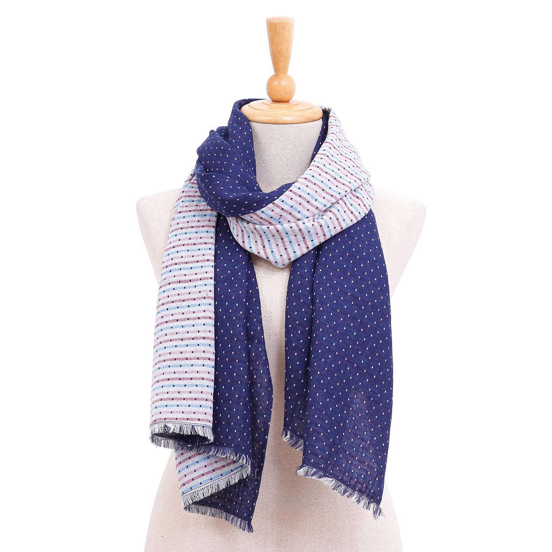 Dark Blue Cotton Scarf - Winter Star