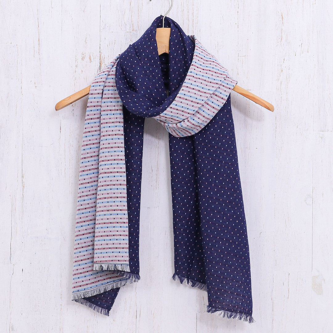 Dark Blue Cotton Scarf - Winter Star