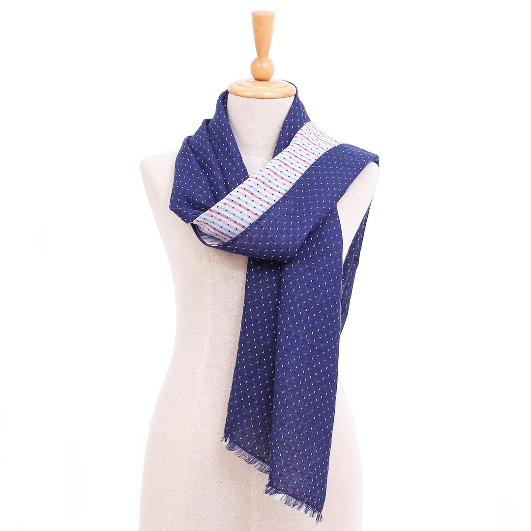 Dark Blue Cotton Scarf - Winter Star