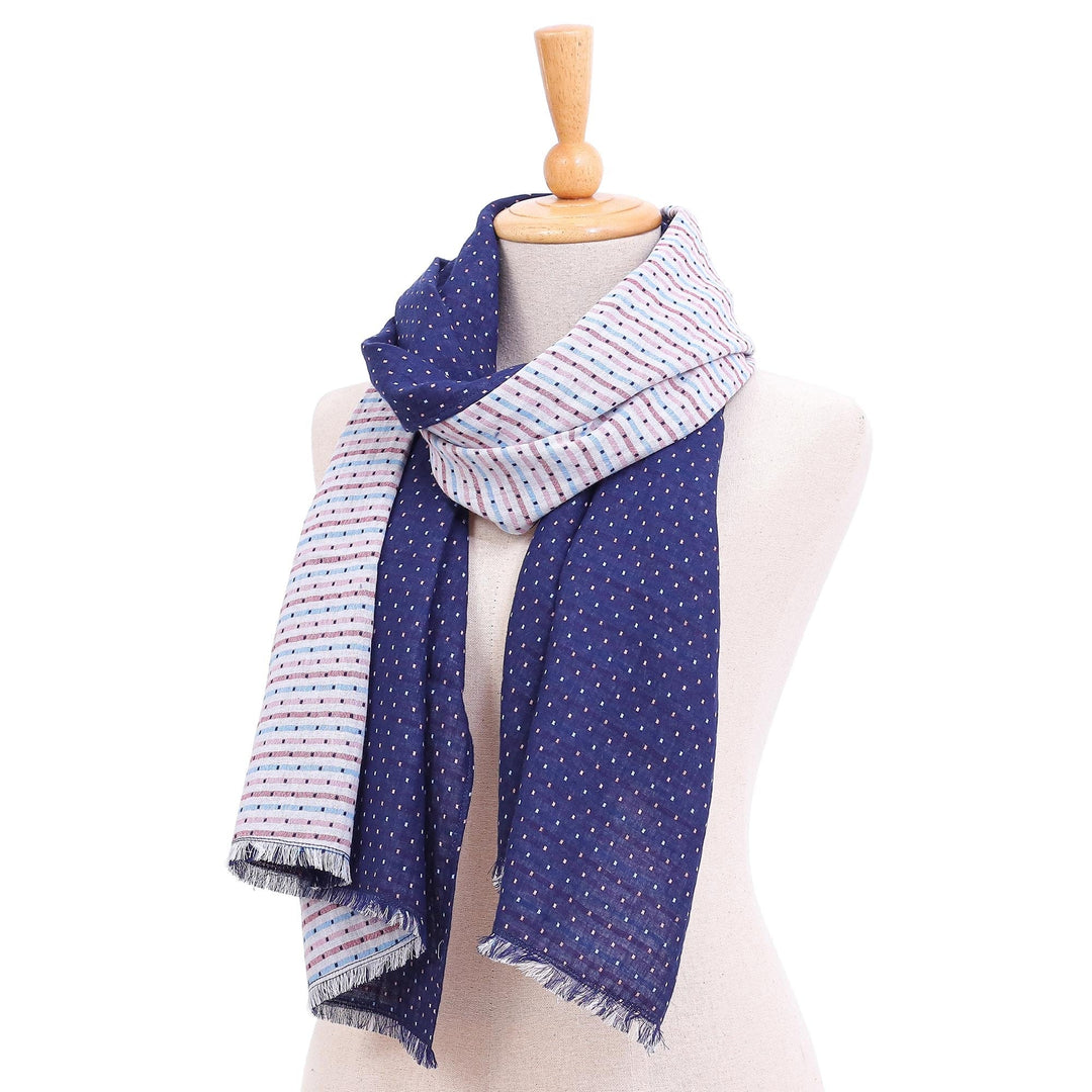 Dark Blue Cotton Scarf - Winter Star